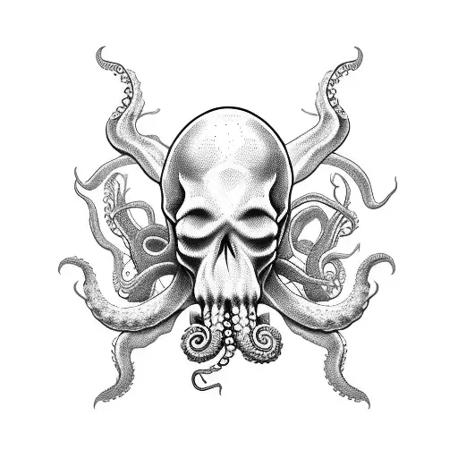 Old God Envolved By An Octopus Wit A Skull Below
