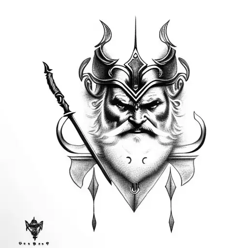 Odin With Knot Work Design Over Odins Spear On Forearm