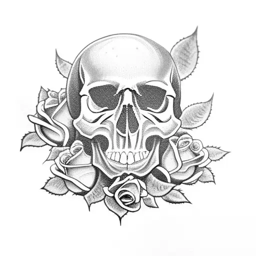 Skull And Detailed Roses