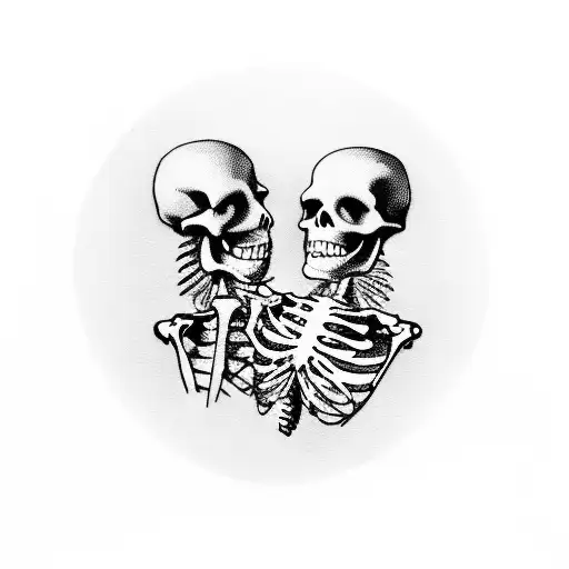 A Skeleton And A Live Woman In A Loving Embrace