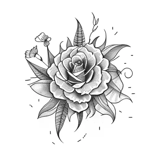 A Delicate Floral Arrangement Incorporating Tropical Foliage