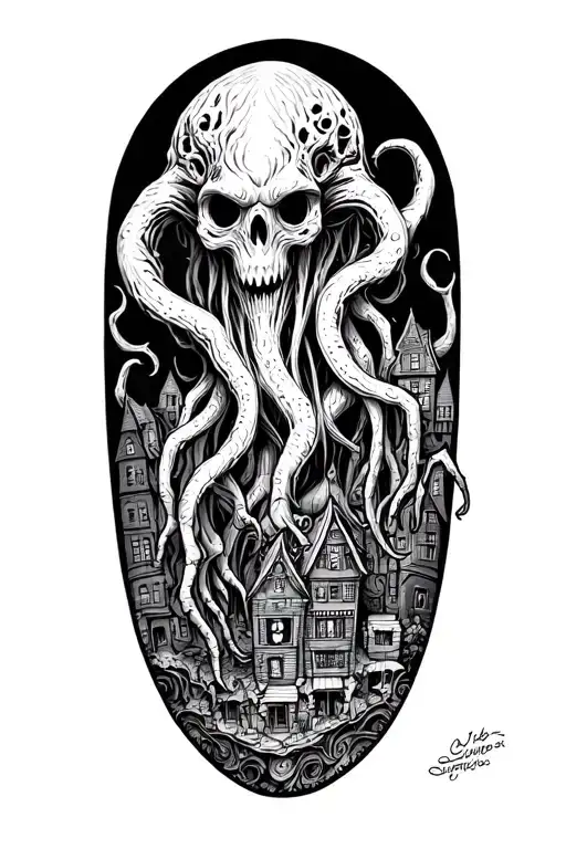 Lovecraftian Horror Town With Cuthulu