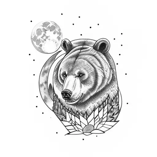 Warrior Bear With Fullmoon And Forest Behind It