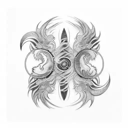 A Nordic Tattoo Ying Yang With Griffon And Fox Black Work Minimalistic