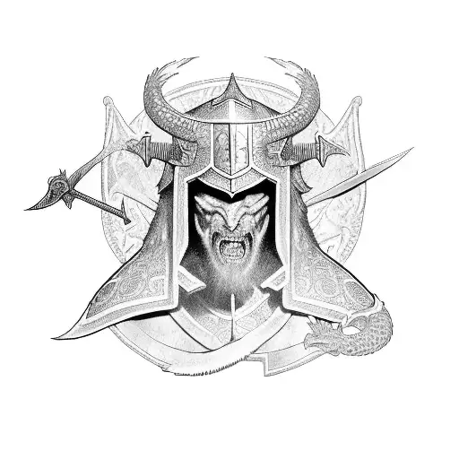 A Templar Knight Holding A Sword And A Dragon Head