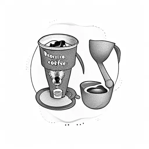 A Silhouette Of A Dog Hiking Up A Mountain With A Coffee Cup In Its Mouth