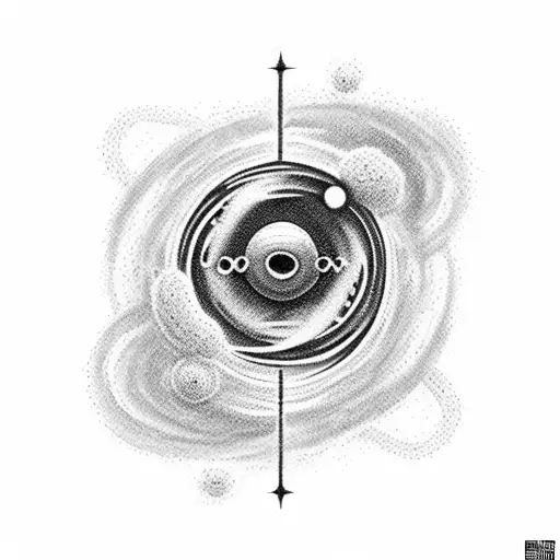 Black Hole And Atoms With Red Details