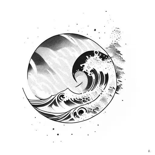 Wave And Ocean With Sun And Surfing