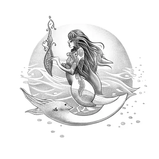 A Mystical Mermaid Swimming In A Moonlit Ocean