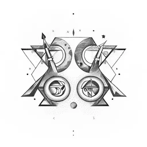 A Celestial-themed Tattoo Combining The Symbols Of Gemini And Sagittarius In A Unique Design
