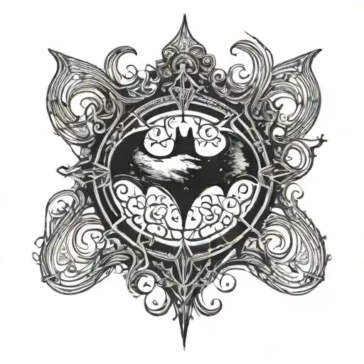 A Dark And Mysterious Batman Symbol Intertwined With Intricate Blackwork Patterns
