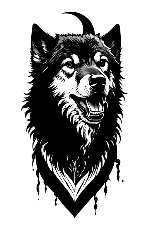 Howling Wolf Under A Crescent