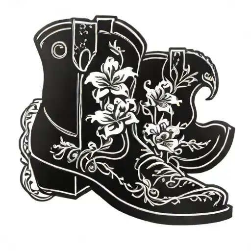 Pair Of Cowboy Boots With Flower Blooming
