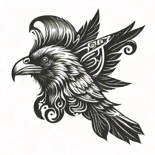 A Side Head Shape Dark Style Crow Angry