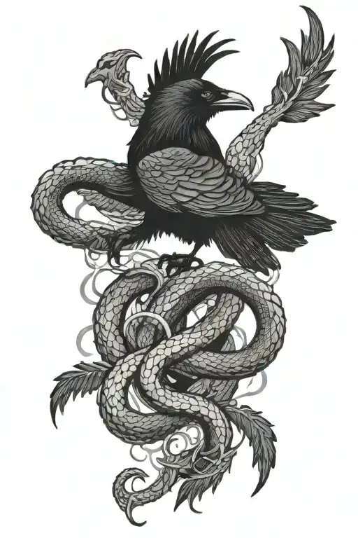 Raven Fighting A Serpent