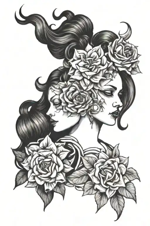 Gemini Sisters Hair Tattoo Holding