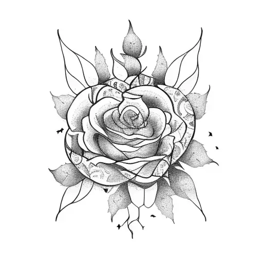 A Minimalist Blackwork Tattoo Of A Rosemary Sprig With Subtle References To Rock Music And Anime