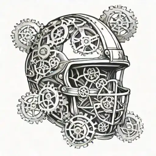 A Football Helmet With Gears And Mechanical Elements Integrated Into The Design