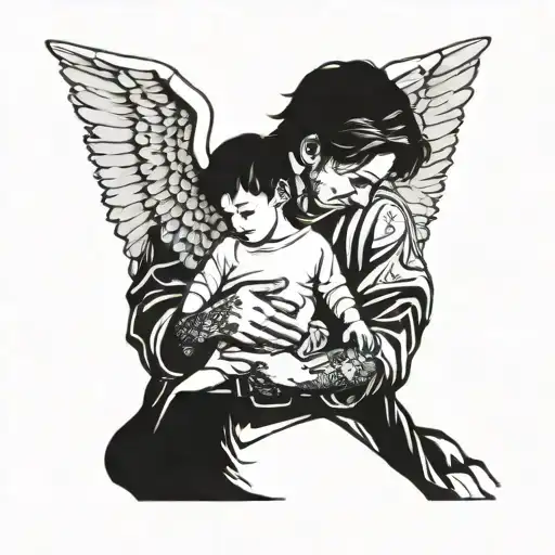 Father Angel Holding Teenage Son
