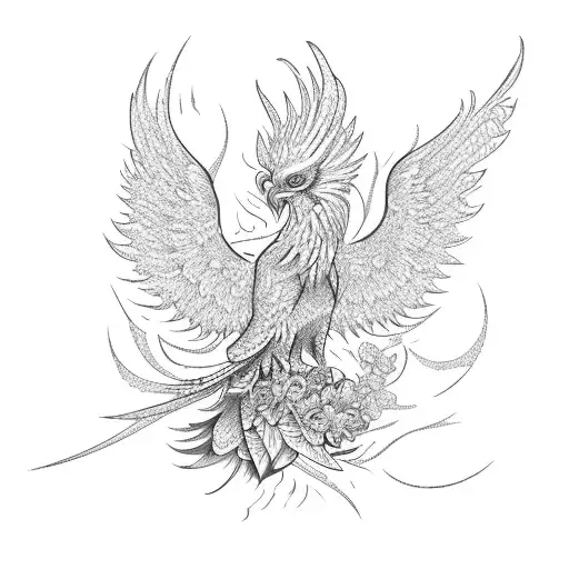 A Phoenix Made Up Of Different Types Of Flowers