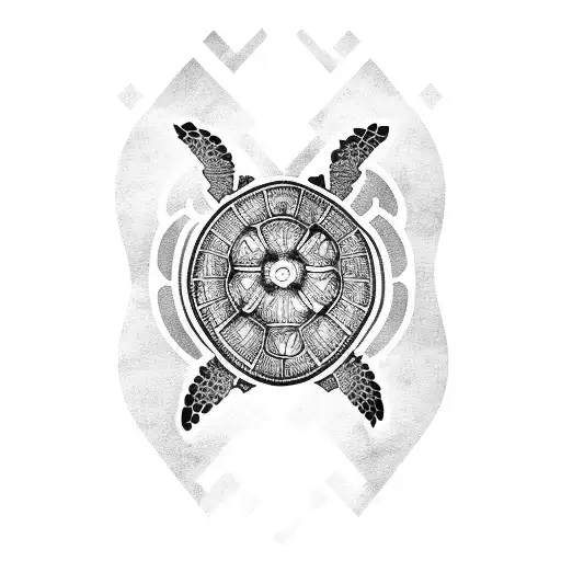 Polynesian Sleeve Tattoo With Sea Turtle