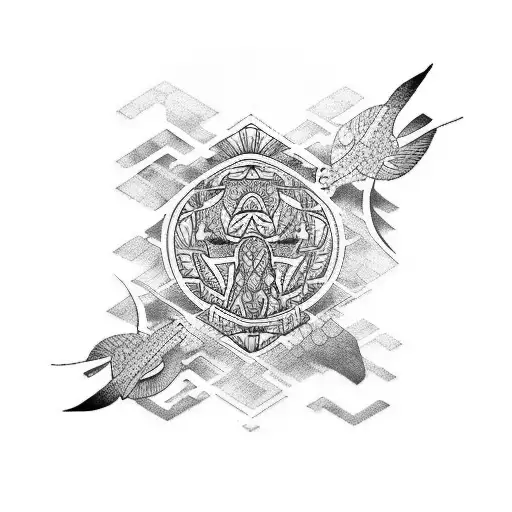 Polynesian Sleeve Tattoo With Sea Turtle