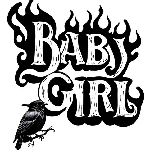 Baby Girl Word With Flames And A Blackbird