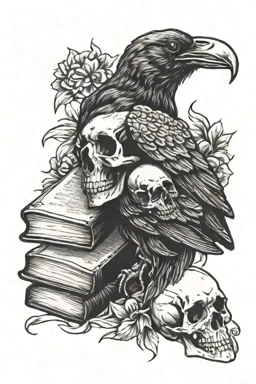 Crow On Skull And Book
