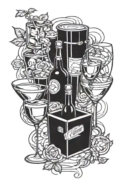 Incorporate Alcohol Bottles And Glasses Into A Tattoo Design With A Comic Book Twist