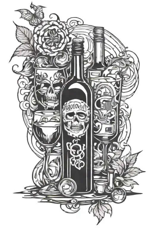 Incorporate Alcohol Bottles And Glasses Into A Tattoo Design With A Comic Book Twist
