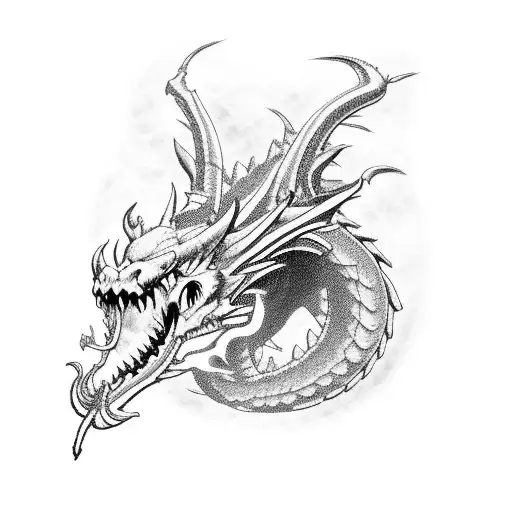 Dragon With Skulls And Smoke