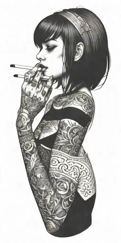 A Girl Holding A Cigarette