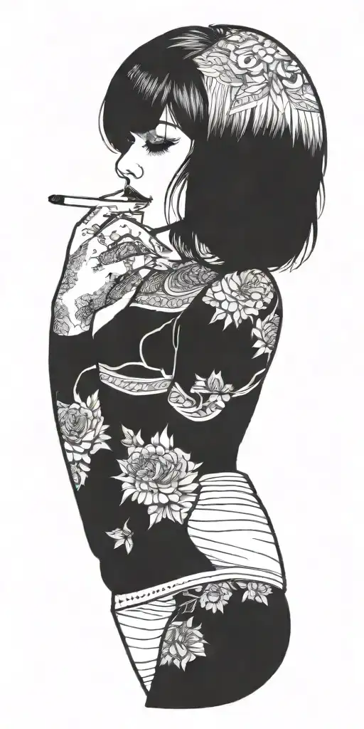 A Girl Holding A Cigarette
