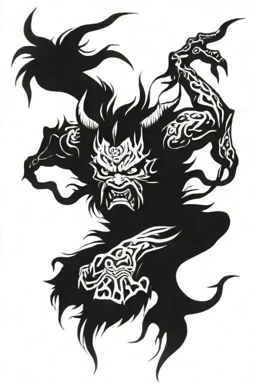 Full Leg Horror Oni Demon Mask Surrounded By Swirling