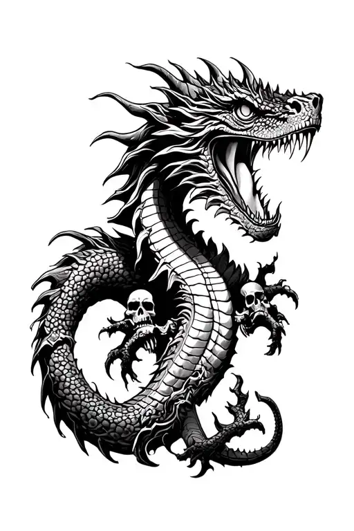 Water Dragon With Skulls