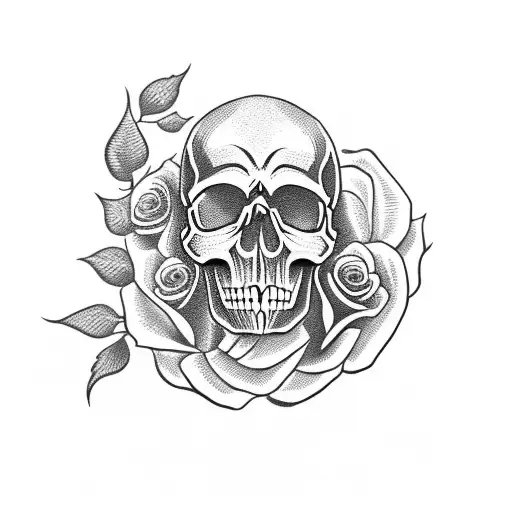 Skull With Rose And A Knife Throu It