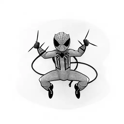 Spider-man Playing A Guitar In A Blackwork Style