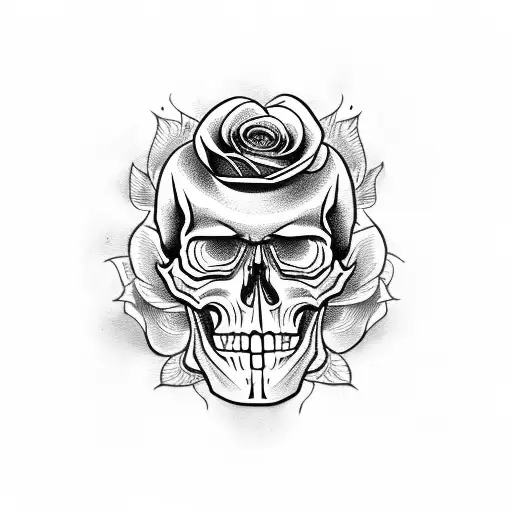 Skull With Rose And A Knife