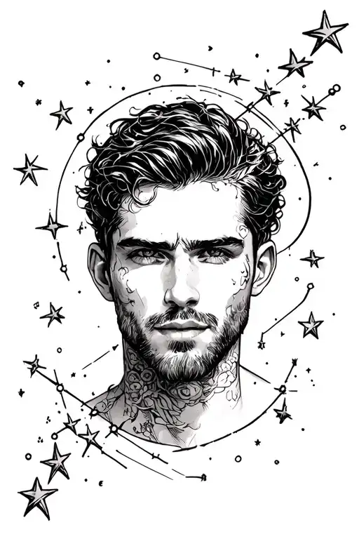 A Male Tattoo That Has 3 Stars In A Constellation