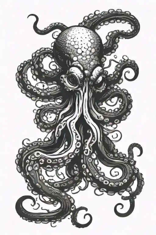 Octopus In Dark Style With Skewers And Texture Visceral Horror Tattered Gothic