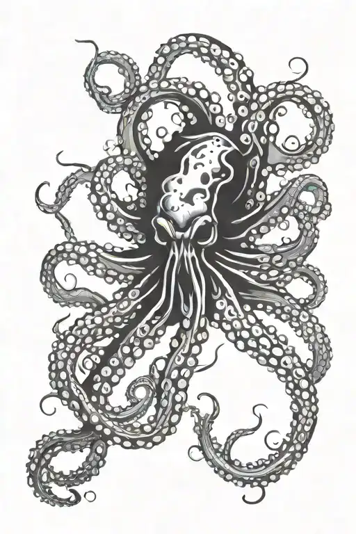 Octopus In Dark Style With Skewers And Texture Visceral Horror