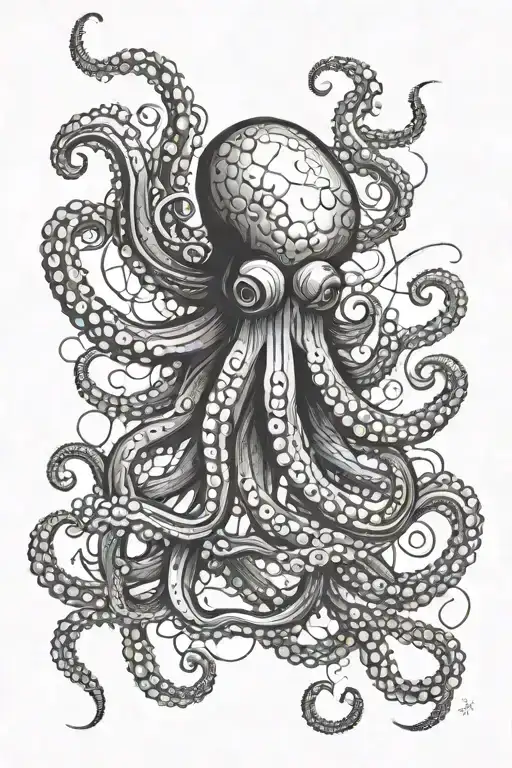 Octopus In Dark Style With Skewers And Texture Terror