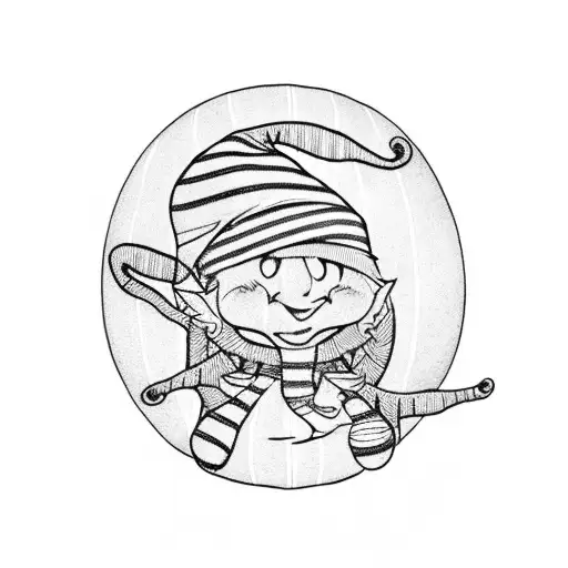 Elf With Striped Socks And Hat Sitting On A Pumpkin