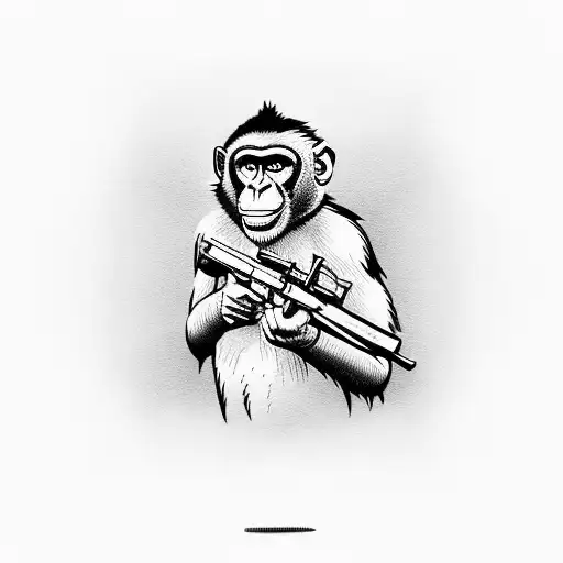 Monkey With Ak47 And Knife