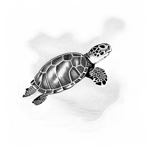 Sea Turtle Swimming Out Of Wave