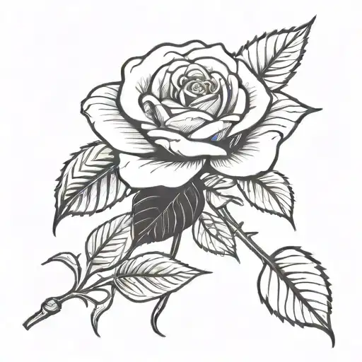 Rose With Stem And Leaves