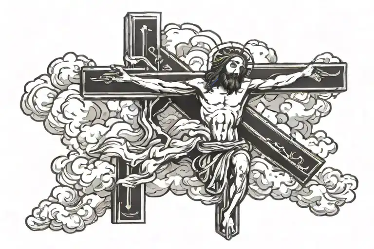 Jesus On The Cross With Clouds A Dove And A Bible Verse Tattoo