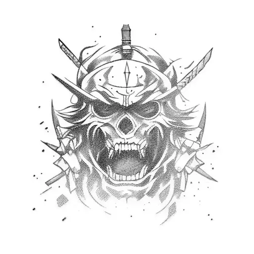 Tatto En Estilo Blackword De Un Samurai Haciendo El Harakiri