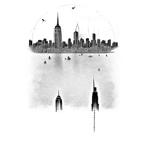 Skyline Of New York City With The George Washington Bridge Tattoo