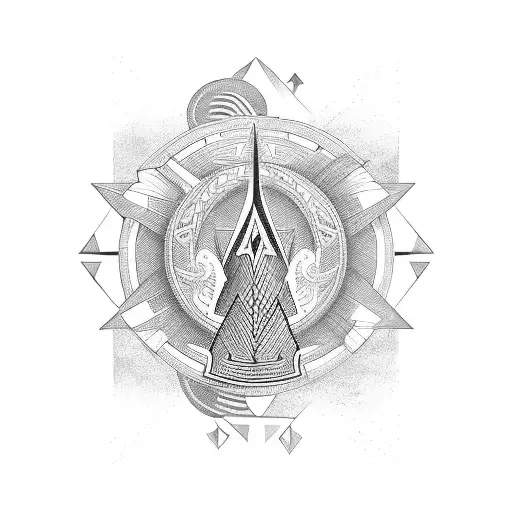 A Tribal Design Incorporating Elements Of Airplanes And Music